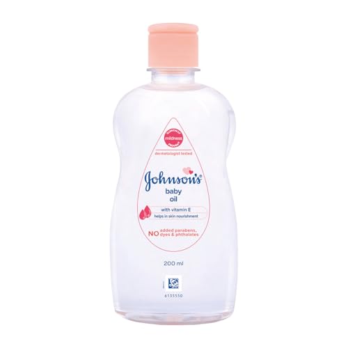 Johnson's Baby Oil with Vitamin E, Non-Sticky for easy spread and massage, 200ml