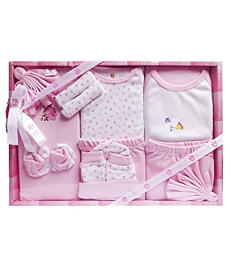 EIO Baby's Cotton Printed New Born Baby Clothing Gift Set -13 Pieces (Pink)