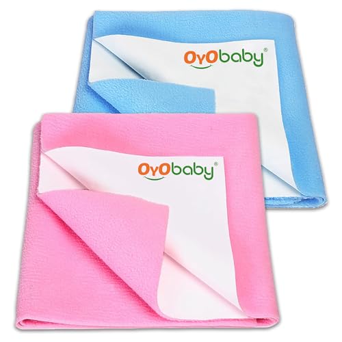 OYO BABY Waterproof Baby Bed Protector Dry Sheets for New Born Babies | Reusable Mats | Cot & Bassinet Gift Pack (Gift Pack 2, Blue)