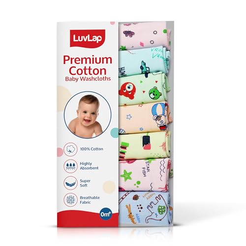 LuvLap Hosiery Cotton Cloth Premium Baby Washcloth for New Born, Washable (30 cm x 30 cm), Reusable, Absorbent, Extra Soft Face Towels/Washcloth for Babies, Starfish Print, Pack of 7 Pcs, Multicolour