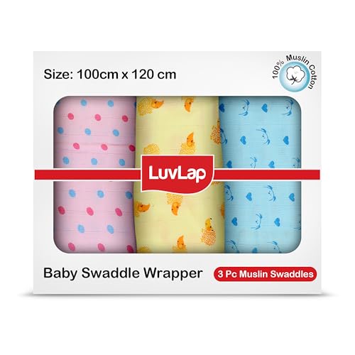 LuvLap 100% Cotton Muslin Baby Swaddle Set, Baby Towel, Size-120cm x 100cm (47