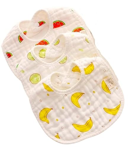 BabyGo Muslin Cotton Baby Bibs | Pure Cotton 8-Layer Gentle & Breathable Feeding Bibs with Cute Cartoon Prints | Soft, Durable & Reusable Drool Bibs for Babies, Kids & Toddlers | Set of 3 (Multicolor)