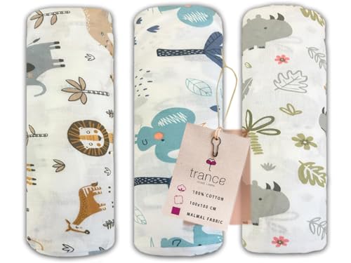 Trance Home Linen Super Ultra Soft 100% Cotton Malmal Baby Swaddle Light Soft fabirc Baby Wrap for New Born Babies Essential | New Born Receiving Blankets Swaddles (100x100 Cm, Baby Pug Set 3)