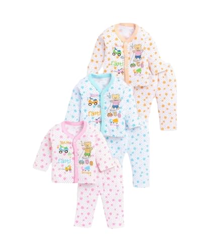 BONUM Unisex Cotton Blend Printed Essential Baby Clothing Set For Every Occasion, Baby Clothing Bundle For Boys And Girls Pack Of 3Pcs (0-3 Months), Multicolor