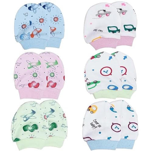 Secure Steps Baby Mittens Pack of 6 for New Born (0-6 Months) | Cotton Hand Gloves | Anti Scratch Mittens for Infants | Soft Breathable Gloves Set for Boys & Girls
