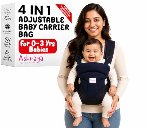 Ashraya Baby Carrier Bag, Infant Holder for New Born, Baby Carrier Bag for 0 to 3 Year Baby,4 in 1 Comfortable and Adjustable Bag with an Ergonomic Solution for Baby Up to 3 Years (Navy Blue)