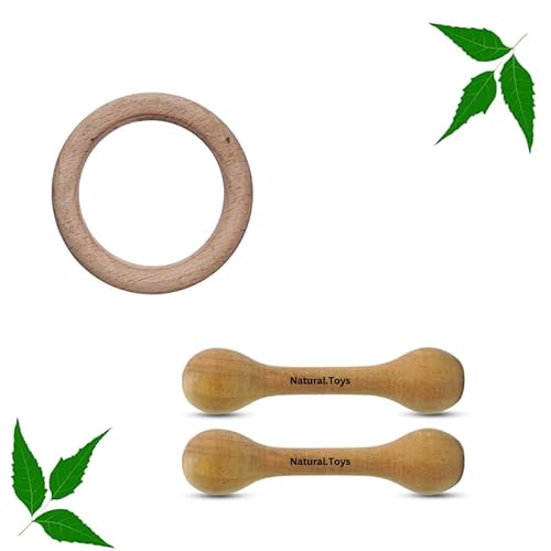 Natural.Toys | Wooden Teether Dumbler Baby Teether Chusni Soother With Wooden Teething Ring Nibbler Teething Toys For Babies., Infant