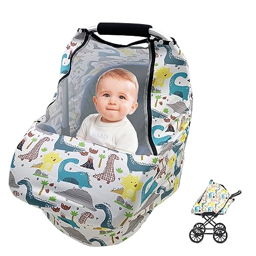 SNOWIE SOFT® Baby Car Seat Cover with Breathable Zipper Mesh Window, 4-in-1 Stretchy Stroller Sunshade, Nursing Cover for Breastfeeding, Universal Fit, Privacy Canopy for Cribs & Carriers, White