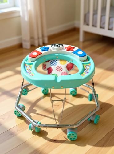EVOSHINE Baby Walker for Kids 6-18 Months | Musical Activity Tray | 360° Rotating Wheels | Comfortable & Foldable Walker for Boys & Girls | Early Walking Support for Babies (Grey)