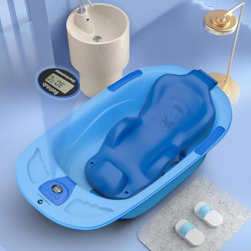 StarAndDaisy Bath Tub for Baby 0 to 3 Years/Newborn Baby Bath Tub/Infants Bathtub with Temperature Sensor & Baby Bath Seat/Sling, Antislip Baby Bath Tub with Bath Chair without wheel- (Blue & Blue Seat)