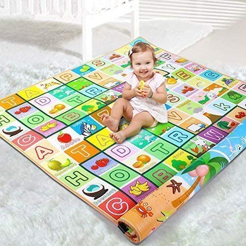 Rolozy Double Sided Waterproof Baby Play Mat | Large Size Kids Learning Mat | 6x4 Feet Crawling Mat for Infants, Toddlers | Reversible Foldable Carpet for Play Area, Nursery, and Floor Protection