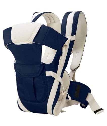 LittleBoo New Born Baby Carrier Bag 4-in-1 Adjustable Baby Sitting Carrier Bag – Front & Back Carry with Head Support, Safety Belt & Buckle Straps for 0–24 Months (Navy Blue)