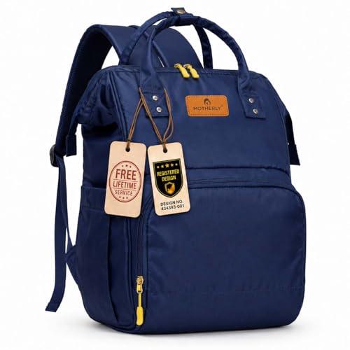 Motherly Patented Baby Diaper Bag Backpack for Moms | Water-Resistant Maternity & Baby Travel Bag with Multiple Pockets | Hospital Bag for Newborn Essentials (Budgetbee, Navy Blue)