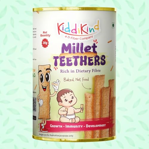 Kiddikind Millet Teethers for Babies 6+ Months | Healthy Baby Teething Snacks | No Maida, No Sugar, Preservative Free | Easy to Digest Finger Food | Rich in Dietry Fibre | Baked Not Fried