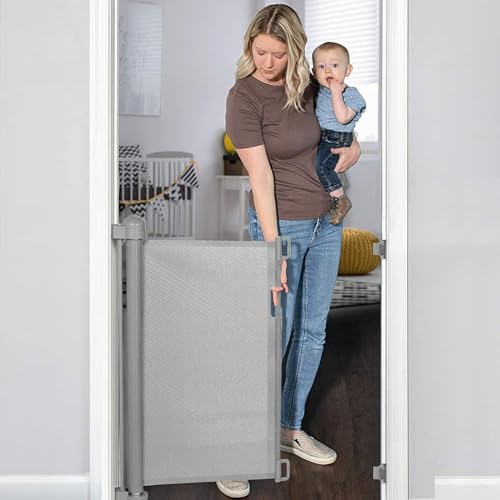 MONSTECH Baby Safety gate, Dog gate Barrier for Home Extends to 140cm Wide 86.5cm Tall, Staircase gate Baby Safety, Baby gate for Staircase, Barricade for Kids Safety