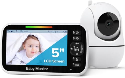 HOUSE OF EXOTIVA Baby Monitor with Camera and Audio - No WiFi, Remote Pan-Tilt-Zoom, Night Vision, Temperature Sensor, 2-Way Talk, 8 Lullabies, 30-Hour Battery Life，960ft Long Range