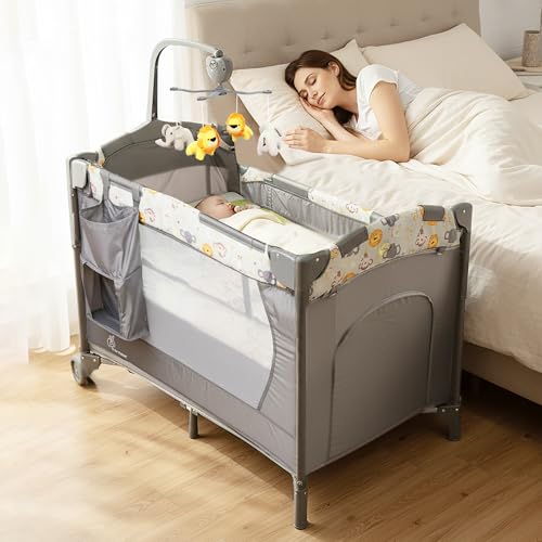 R for Rabbit Hide N Seek Multiplay Baby Cot Foldable with Travel Bag Convertible Bedside Bassinet Mode Music, Toys and Engagement Diaper Changing Mat and Organizer 0-3 Years (Black Multi)