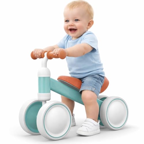 EXVITO Kids Baby Balance Bike for 1-2 Years Old Boys and Girls, Toddler Best Birthday Gift | Toddler Bike with 4-Wheel Stability | Easy to Use Effective for Hardwood, Tile, and Laminate (Green)