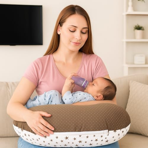 MOM & SON Multipurpose Baby Feeding Pillow | Nursing Support Pillow for Breastfeeding & Bottle Feeding | Maternity Feedingpillow | Newborn Essentials | Adjustable Strap Feeding Pillow (0-12 Months)