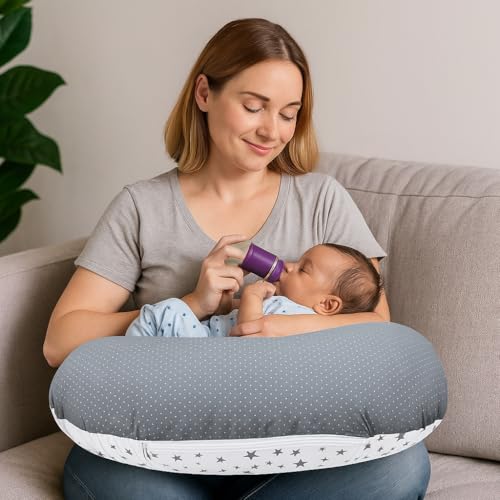 MOM & SON Multipurpose Baby Feeding Pillow | Nursing Support Pillow for Breastfeeding & Bottle Feeding | Maternity Feedingpillow | Newborn Essentials | Adjustable Strap Feeding Pillow (0-12 Months)
