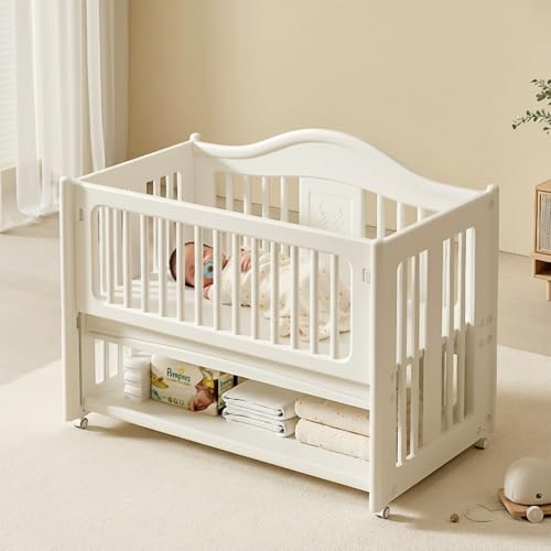 StarAndDaisy Baby Cot with Wheels / 150KG Heavy Duty PP Baby Crib/Waterproof & Termite Resistant/BPA-Free Newborn Baby Bed/Portable Infant Sleeping Cot -White