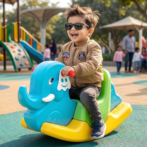 Toyzone 2 in 1 Rocking Elephant Ride On | Baby Rocker with Comfortable Seat & Back Support | Durable Child-Safe Design | Smooth Rocking Base | Indoor Play Toy | 1–4 Years