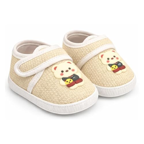 PureSole Cotton Baby Shoes for 6-12 Months | Flexible Anti-Skid Soft Sole with Velcro Strap | Lightweight, Breathable Booties with Extra Soft Terry Inner Lining | Cute Casual Wear Shoes for Baby Boys & Baby Girls (Beige)