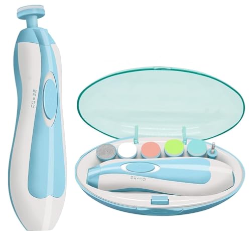 TIRALUHEM Baby Nail Trimmer Electric, Safe Baby Nail File, Baby Nail Clippers with Light and 6 Grinding Pads for Newborn Infant Toddler Kids Nail Care, Multicolor (Pack of1)