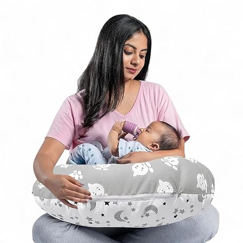 Baby Feeding Pillow with 100% Cotton Removable Cover | Breastfeeding Pillow | Nursing Pillow with Belt and Hoop
