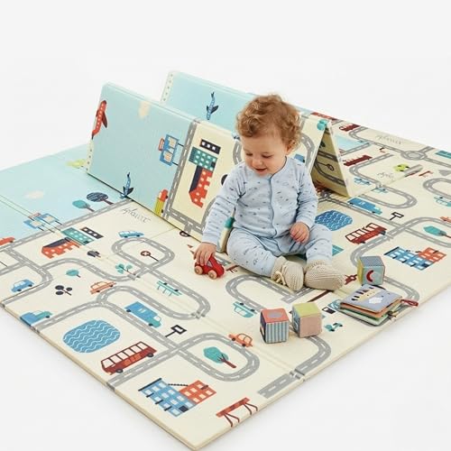 Foldable Baby Play Mat, Double-Sided, Theme,Extra Large Reversible Baby Play Mat, BPA Free Learning & Crawling Foldable Foam Mat Waterproof Non- Slip Floor Mat (6.5x5 ft, 0.6cm Thickness) Multicolor.