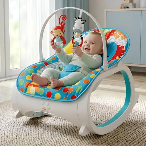 StarAndDaisy Baby Rockers for 0 to 2 Years, Baby Multi Functional Rocker chair for Babies, Infants & Toddler with Removable Mattress, Swing & Bouncer/Cradle with Vibrations, music & Hanging Toys (Rocker-Blue)