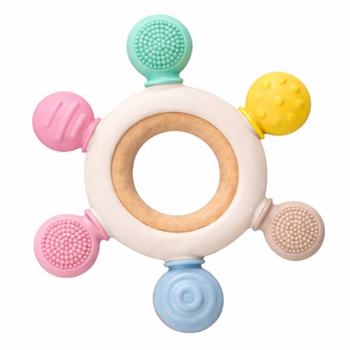 STOFFIER GARTEN Baby Teether Toy for 3+ Months, BPA-Free Food Grade Silicone Teething Ring, Soft Chew Toy for Teething Relief, Easy Grip Sensory Teether for Infants 6–12 Months, Newborn Baby Gift for Boys & Girls