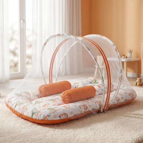 Babeemall Baby Bedding Set for Newborn Baby | Premium Soft Cotton Baby Bed Set with Mattress, Pillow & Bolsters | Breathable & Skin Friendly Infant Sleeping Bedding Set for 0-12 Months (Royal Brown)
