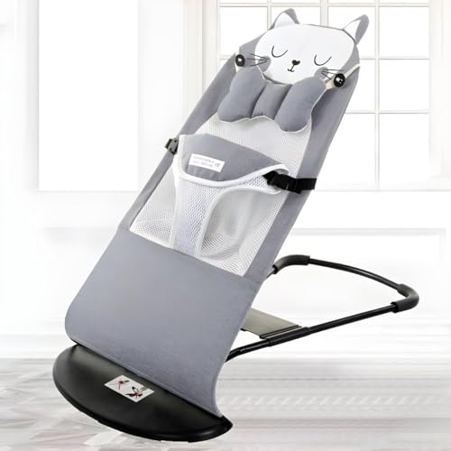 UPLEVELBUCKET Infant Comfort Natural Baby Bouncer Rocking Chair, Foldable Portable Infant Seat, Ergonomic Baby Rocker with Recline, Safety Harness & Music, Lightweight Baby Bouncer for Newborn to 12 Months (Up to 12 kg)