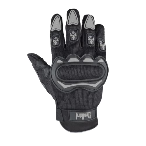 Steelbird Polyester Full Finger Bike Riding Gloves with Touch Screen Sensitivity at Thumb & Index Finger, Protective Off-Road Motorbike Racing (Medium, Black Grey, Cycling)