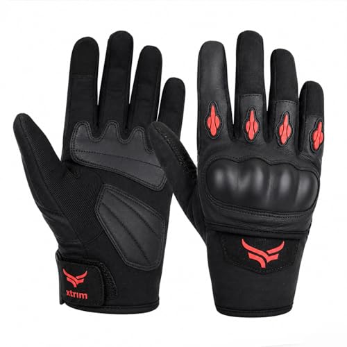 XTRIM Protekt - Universal Bike Riding Gloves for Men (Medium) Sloping Finger Knuckles, Bike Accessories, Touchscreen Compatible Fingertips, Suede Padding, Gloves for Protection, Washable (Black & Red)