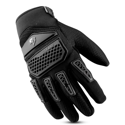 Steelbird Polyester Adventure A-2 Full Finger Bike Riding Gloves With Touch Screen Sensitivity At Thumb And Index Finger, Protective Off-Road Motorbike Racing (Xxl, Black), Motorsports