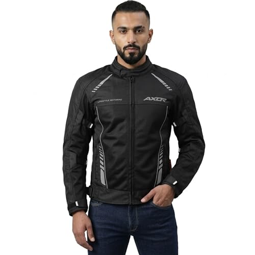 Axor Nimbuz Riding Jacket for Men equipped with Safetech Level 2-Chest armor/Back/Shoulder and Level-1 elbow and Mesh Interior for relaxed Fit-Black-XL