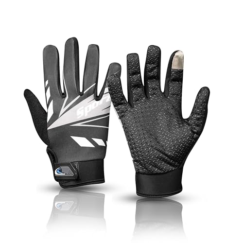 BADOWL Full Finger Bike Riding Gloves for Men & Women, Touchscreen Compatible Motorcycle Gloves for Bike Riding, Durable and Breathable Outdoor Sports Gloves, Nylon, Grey