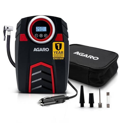 AGARO Marvel Tyre inflator, for Cars, 12V, Upto 150 PSI, 120 W Powerful Motor, Up to 3M Long Cable, Digital Display, Multiple Nozzles
