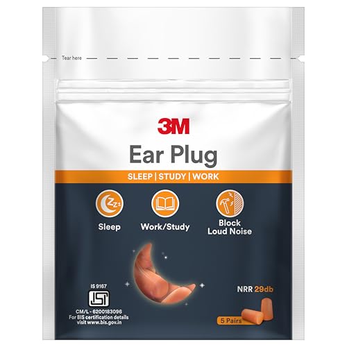 3M Ear Plug for Sleep, Study & Work | NRR 29dB Noise Reduction | Comfortable Foam Earplugs | 5 Pairs in 1 Pack