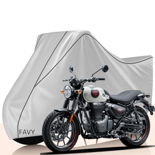 FAVY Bike Cover for Rain with UV Protection & Dustproof, Universal Fit, Water Resistant & All Weather Protection with Two Wheeler Cover |Motorcycle Cover (Silver Black)