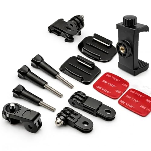 USPOT 2-in-1 Bike Phone Mount & Helmet Camera Kit – Anti-Vibration Handlebar Holder & Curved 3M Chin Mount for POV Video – Compatible with iPhone, GoPro Hero 14/13, Insta360 & DJI Action (Black)