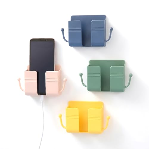 Pack of 4 Wall Mount Self-Adhesive Wall Storage Mobile Holder | Mobile Phone Charging Bracket | Multipurpose Organizer Wall Mount Holder for Remotes,Phone (Multicolour)