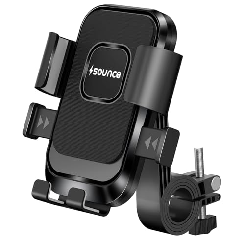 Sounce HydroDock Bike Mobile Holder with 360 Degree Rotation Shock Resistant Anti Shake Design Firm Locking One Hand Operation Adjustable Handlebar Mount Compatible with All Smartphones Secure (Black)