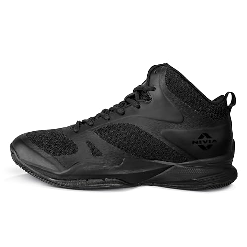 Nivia Combat 2.0 Basketball Shoes for Mens, Phylon, Rubber & TPU Shank Sole with Spacer Mesh Covered with TPU Film Upper, Basketball Court Indoor and Outdoor (Black) UK -10