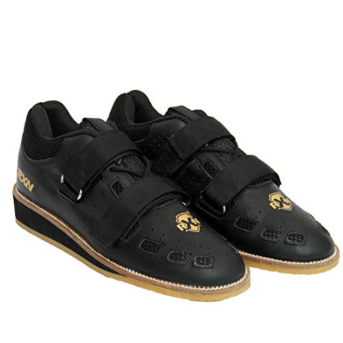 RXN World Star Weightlifting Shoes for Men | Natural Leather with Mesh Lining Upper Eva Out Sole Weightlifting Shoes (Black, Size 6)