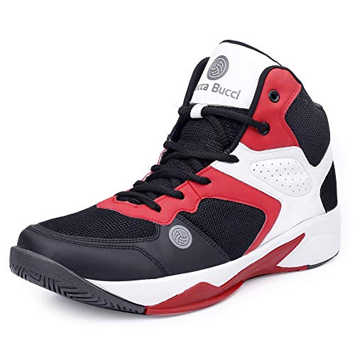 Bacca Bucci® Men's Wager Basketball Shoes with Natural Rubber Sole & Breathable Upper- Red/White,Size UK11