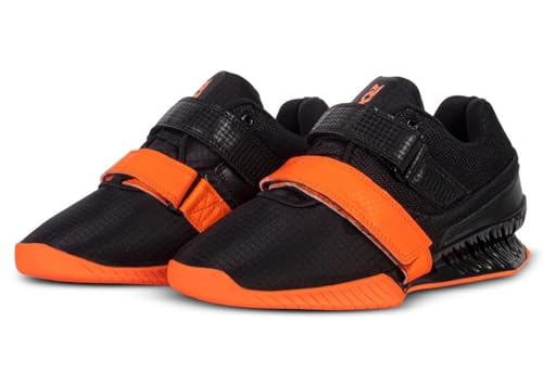 RXN Hercules Weightlifting Shoes for Men and Women - Wls-4 Weight Lifting Shoes for Powerlifting, Strap and Lace-Up Gym Shoes - Non-Slip Olympic Lifting Shoes (Black/Orange, Size 8)