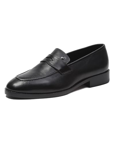Monte Carlo Mens Black Solid Slip on Genuine Leather Penny Loafers (201828FW-2-9)